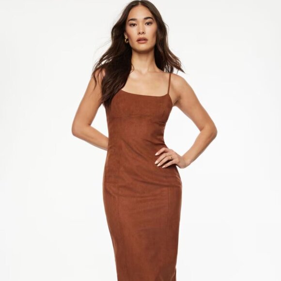 Dynamite Amina Faux Suede Dress Brown - Picture 1 of 6